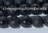 CAA3665 15.5 inches 6mm round matte & carved black agate beads