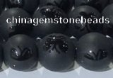 CAA3666 15.5 inches 8mm round matte & carved black agate beads