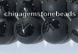 CAA3667 15.5 inches 10mm round matte & carved black agate beads