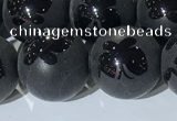 CAA3668 15.5 inches 12mm round matte & carved black agate beads