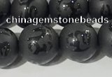 CAA3676 15.5 inches 8mm round matte & carved black agate beads