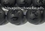 CAA3677 15.5 inches 10mm round matte & carved black agate beads