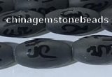 CAA3680 15.5 inches 8*16mm rice matte & carved black agate beads