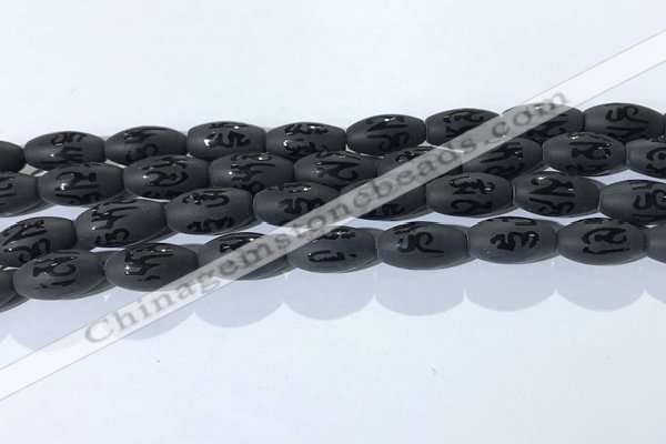 CAA3680 15.5 inches 8*16mm rice matte & carved black agate beads