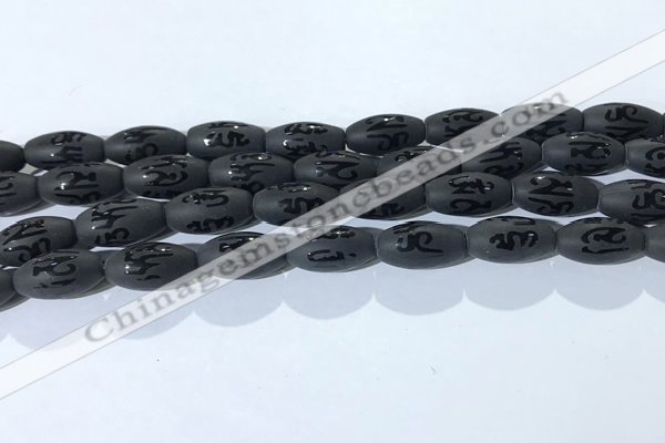 CAA3680 15.5 inches 8*16mm rice matte & carved black agate beads