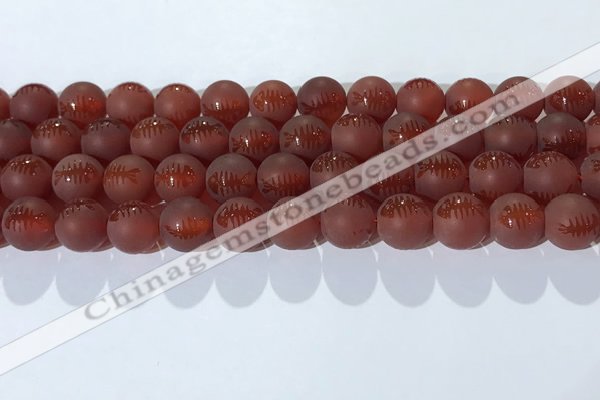 CAA3688 15.5 inches 10mm round matte & carved red agate beads