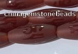 CAA3693 15.5 inches 8*19mm rice matte & carved red agate beads