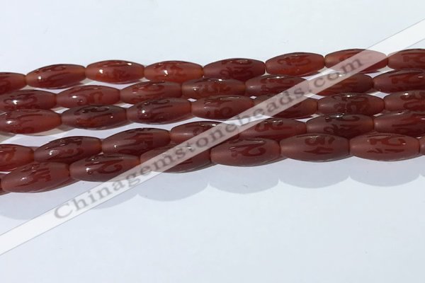 CAA3693 15.5 inches 8*19mm rice matte & carved red agate beads