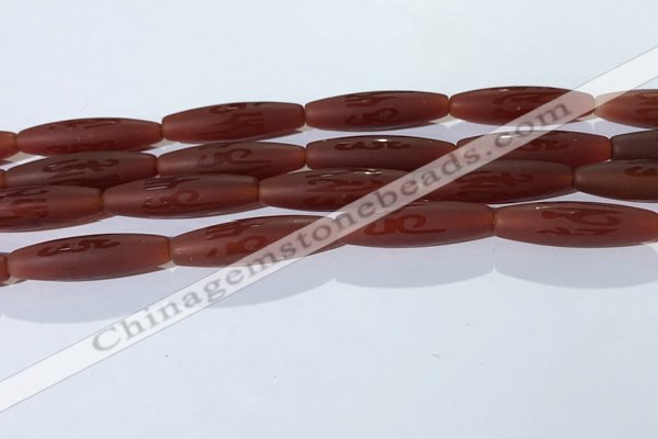 CAA3694 15.5 inches 8*30mm rice matte & carved red agate beads