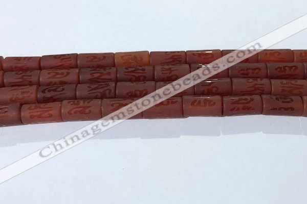 CAA3697 15.5 inches 8*16mm tube matte & carved red agate beads