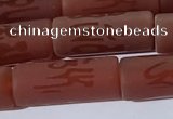 CAA3698 15.5 inches 8*19mm tube matte & carved red agate beads