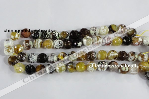 CAA382 15.5 inches 14mm faceted round fire crackle agate beads