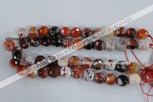 CAA387 15.5 inches 14mm faceted round fire crackle agate beads