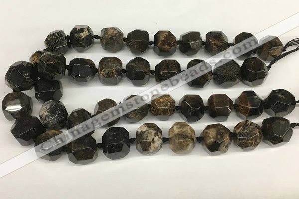 CAA4057 15*16mm - 16*17mm faceted nuggets chrysanthemum agate beads