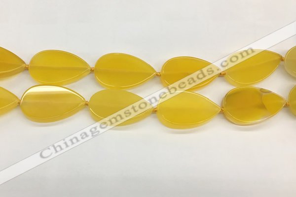 CAA4077 15.5 inches 30*50mm flat teardrop yellow agate gemstone beads