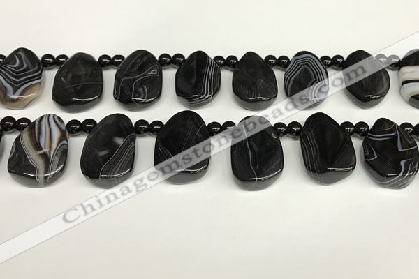 CAA4369 Top drilled 20*30mm freeform black banded agate beads