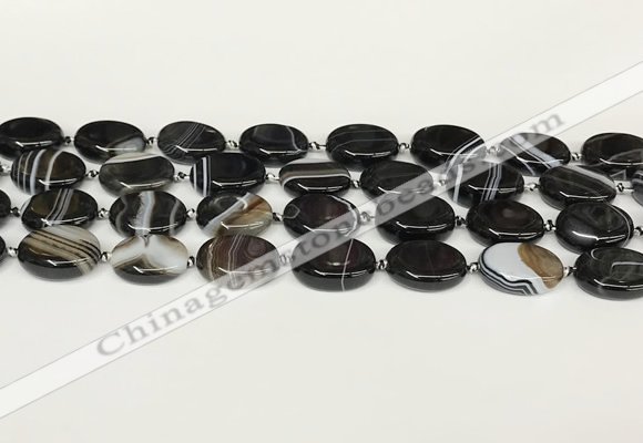 CAA4397 15.5 inches 15*20mm oval black banded agate beads