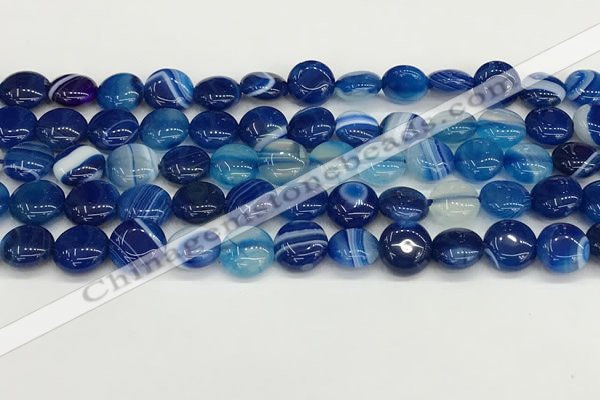 CAA4585 15.5 inches 10mm flat round banded agate beads wholesale