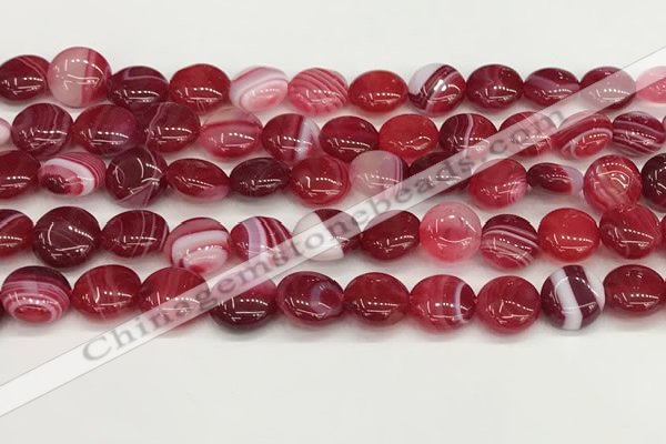 CAA4591 15.5 inches 12mm flat round banded agate beads wholesale