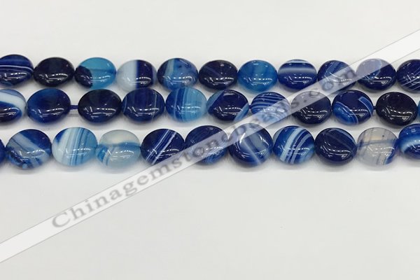 CAA4593 15.5 inches 12mm flat round banded agate beads wholesale