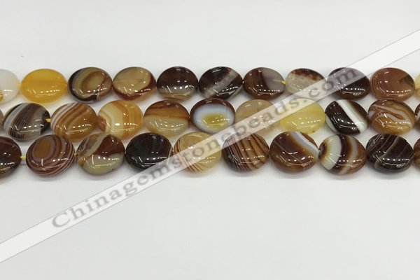 CAA4596 15.5 inches 14mm flat round banded agate beads wholesale