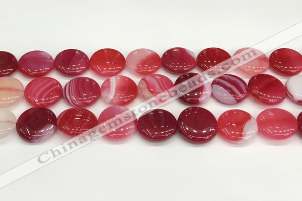 CAA4623 15.5 inches 20mm flat round banded agate beads wholesale