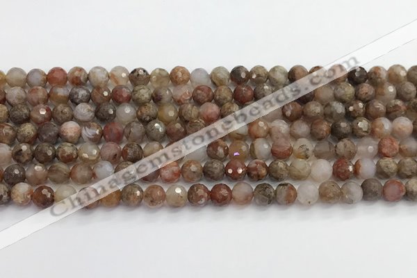 CAA5010 15.5 inches 6mm faceted round flower agate beads