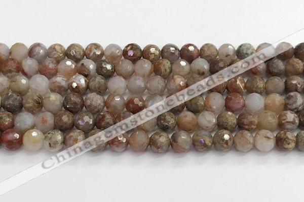 CAA5011 15.5 inches 8mm faceted round flower agate beads