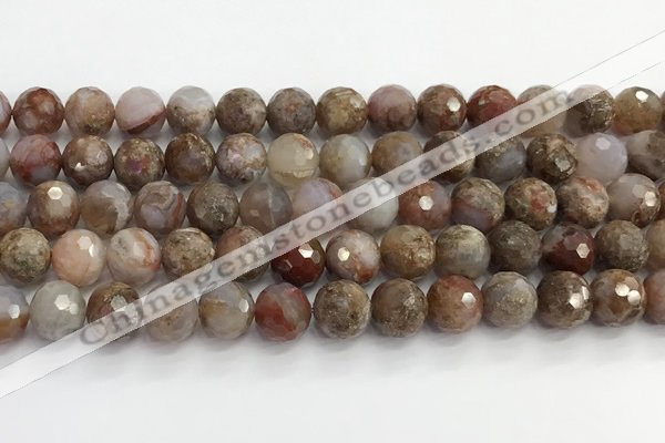 CAA5012 15.5 inches 10mm faceted round flower agate beads