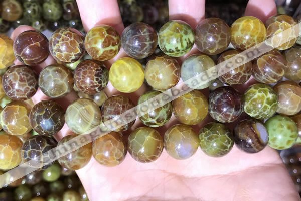 CAA5041 15.5 inches 14mm round yellow dragon veins agate beads