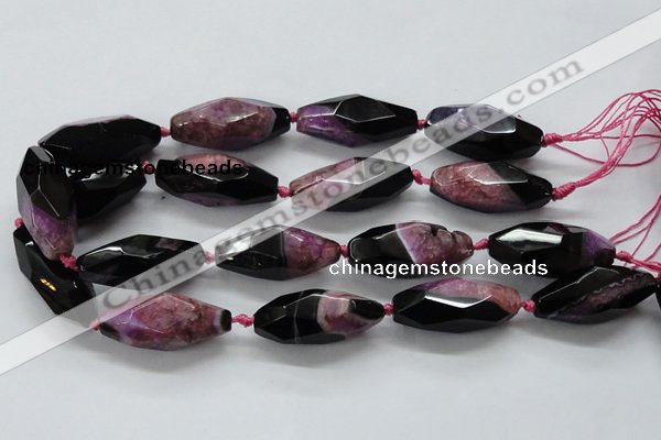 CAA511 15.5 inches 15*40mm faceted rice agate druzy geode beads