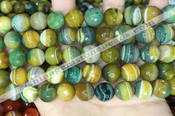 CAA5167 15.5 inches 12mm faceted round banded agate beads