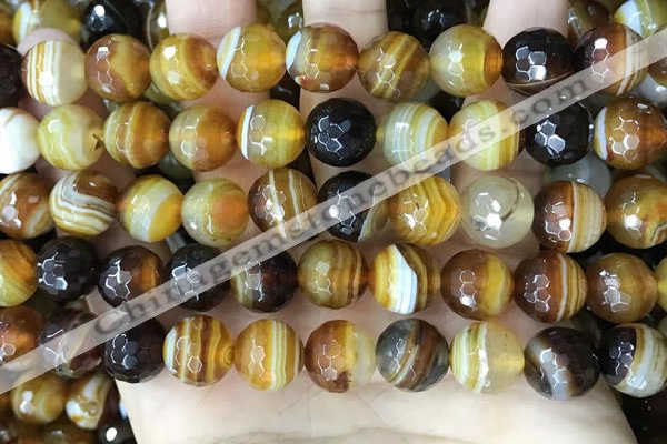 CAA5173 15.5 inches 10mm faceted round banded agate beads