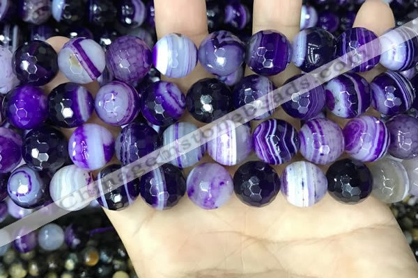 CAA5182 15.5 inches 14mm faceted round banded agate beads