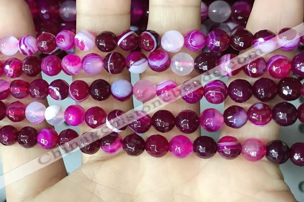 CAA5185 15.5 inches 6mm faceted round banded agate beads