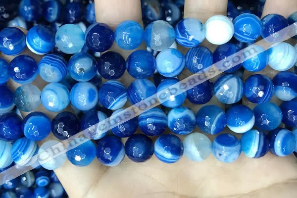 CAA5229 15.5 inches 10mm faceted round banded agate beads