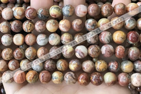 CAA5272 15.5 inches 8mm round natural red crazy lace agate beads