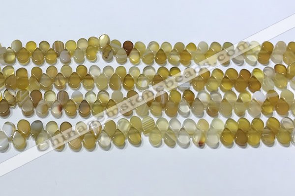 CAA5310 Top drilled 6*8mm flat teardrop line agate beads