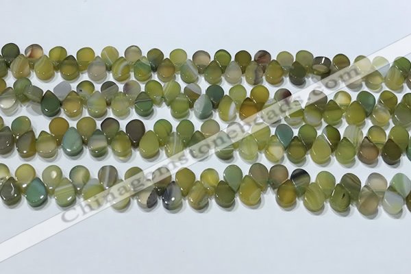 CAA5311 Top drilled 6*8mm flat teardrop line agate beads