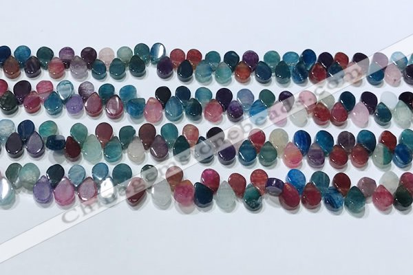 CAA5314 Top drilled 6*8mm flat teardrop line agate beads