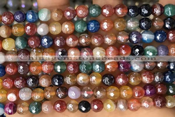 CAA5490 15 inches 6mm faceted round AB-color banded agate beads