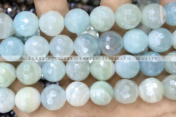 CAA5557 15 inches 12mm faceted round AB-color banded agate beads