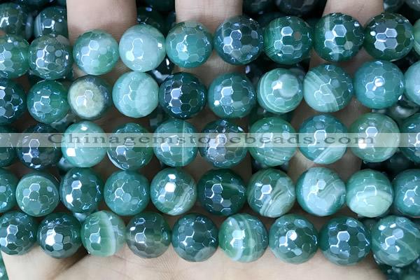 CAA5580 15 inches 10mm faceted round AB-color banded agate beads