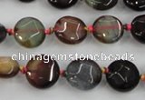 CAA560 15.5 inches 12mm faceted flat round dragon veins agate beads