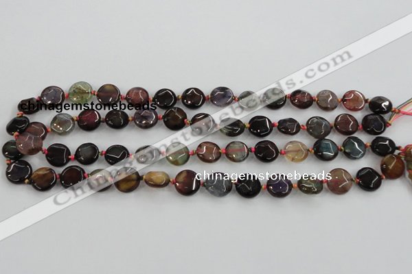 CAA560 15.5 inches 12mm faceted flat round dragon veins agate beads