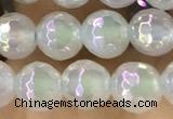 CAA5620 15 inches 6mm faceted round AB-color white agate beads