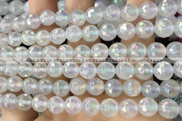 CAA5621 15 inches 8mm faceted round AB-color white agate beads