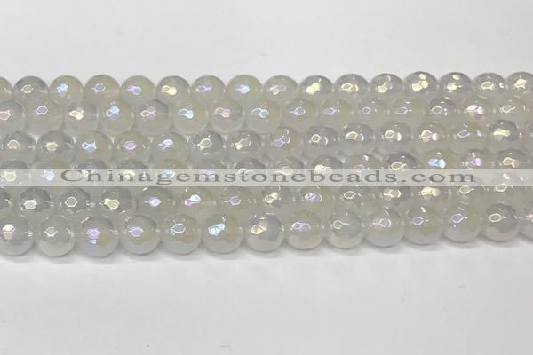 CAA5631 15 inches 8mm faceted round AB-color white agate beads