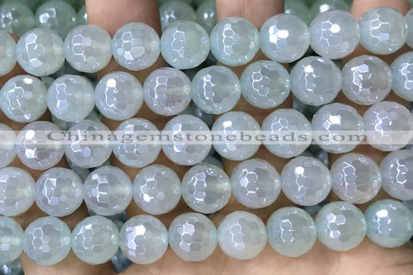 CAA5636 15 inches 8mm faceted round AB-color green agate beads