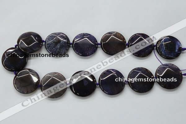 CAA564 15.5 inches 30mm faceted flat round dragon veins agate beads